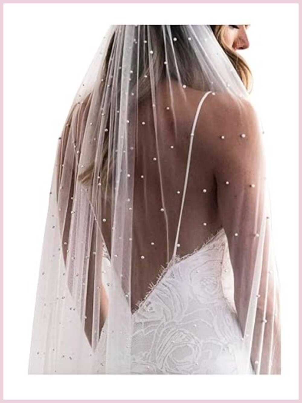 Pearl Tulle Wedding Bridal Veil with Metal Comb Chapel Cathedral
